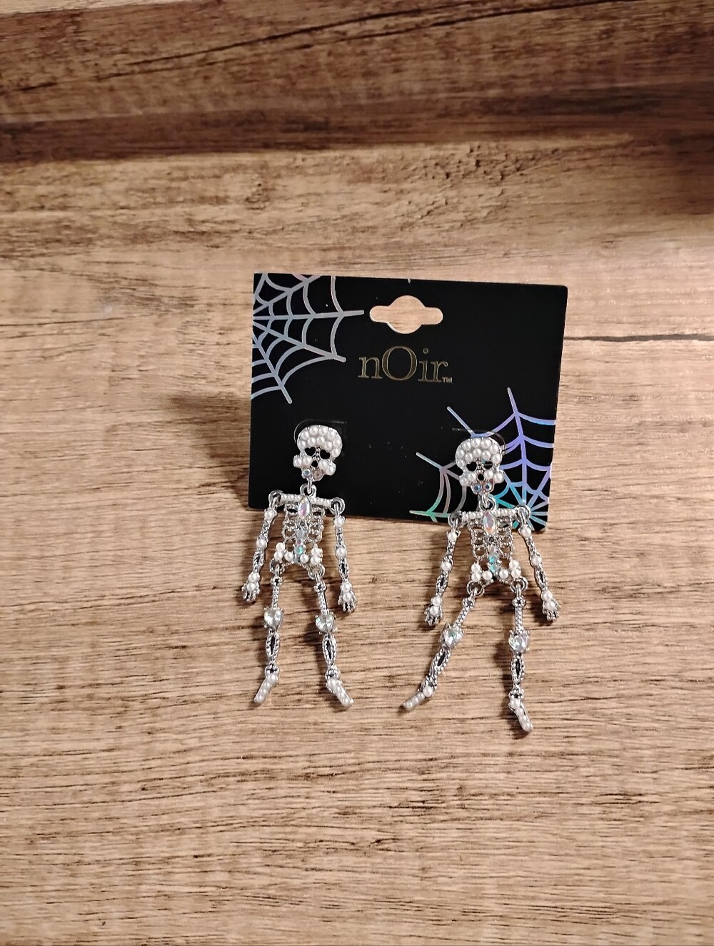 nOir Jewelry Silver Crystal Skeleton Drop Earrings - Silver. Pierced